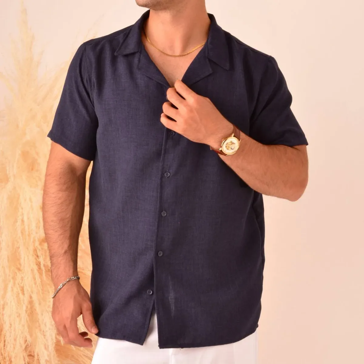Camisa Manga Corta Lino Egipcian Azul Marino (Agotada)